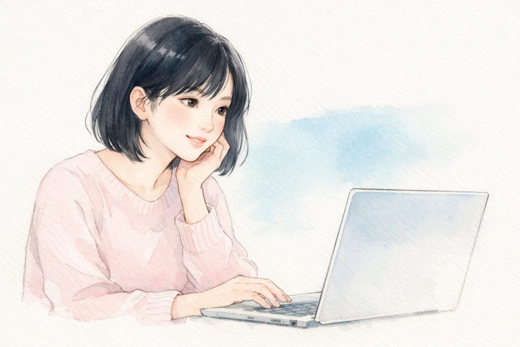 パソコンを見てる女性