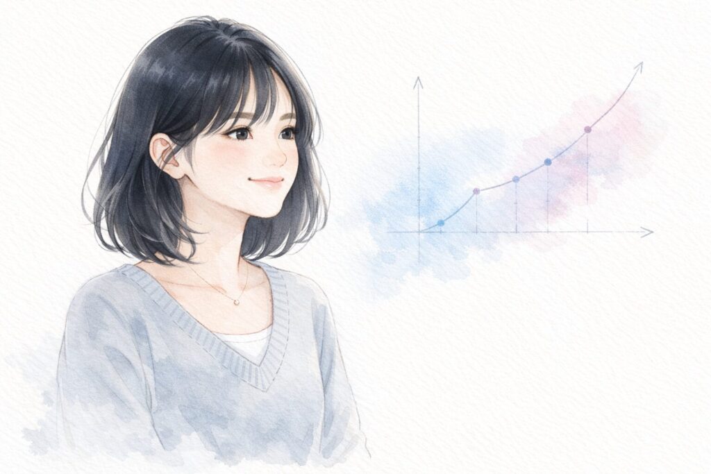 女性が一次関数のグラフを見ている