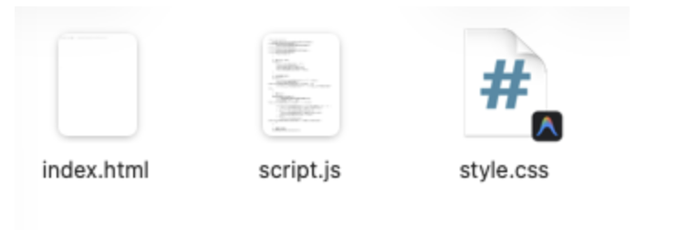 テストフォルダ内に生成されたindex.html、script.js、style.cssの3ファイル