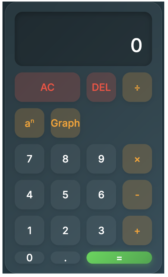Claude Codeが作成した電卓Webアプリの画面。グラフ機能つきの電卓がブラウザに表示されている
