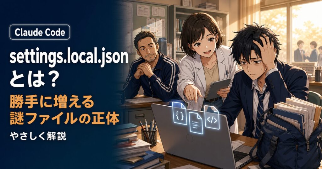 settings.local.jsonとは？勝手に増える謎ファイルの正体をやさしく解説するアイキャッチ