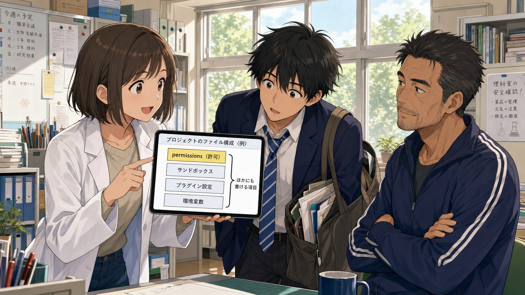 settings.local.jsonにpermissions以外にもサンドボックスやプラグイン設定など書けることを示すイラスト図解