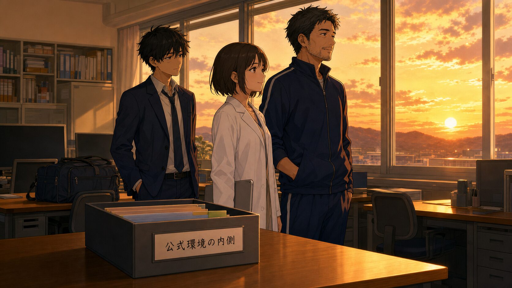 公式環境の内側という箱の中に生徒情報が収まっていれば生成AIと組み合わせられることを、箱の内と外の対比で示すイラスト図解