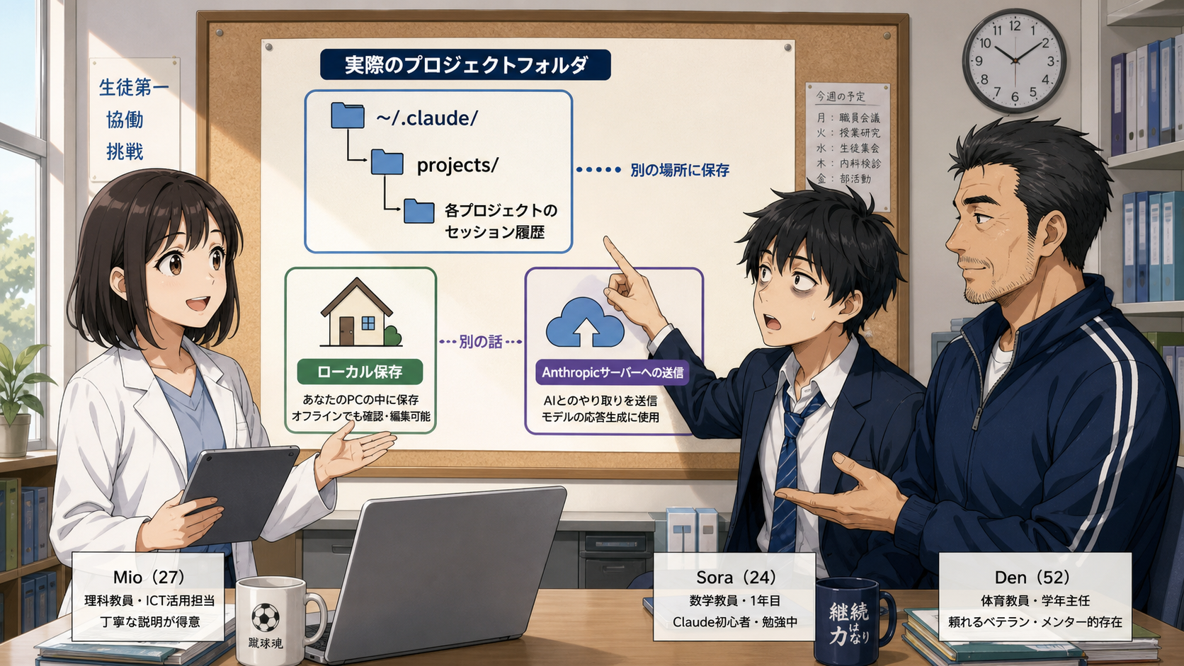~/.claude/projects/のフォルダ構造を図解するミオさんとソラくん
